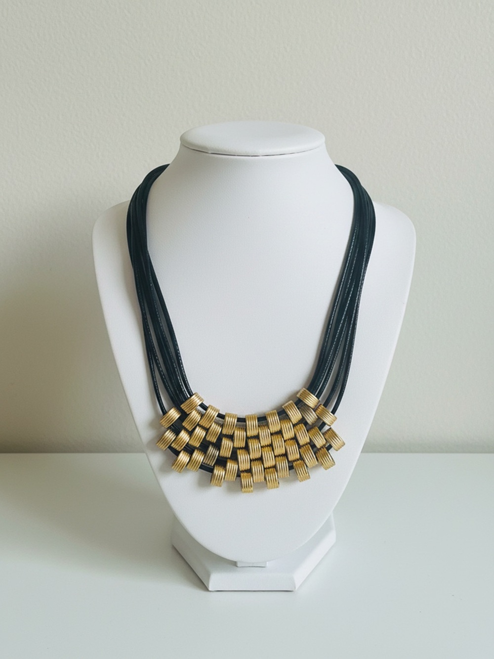 NWT Susan Graver Black Multi-Strand Necklace with Gold Bead Accents J321616